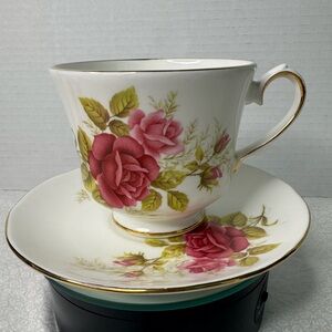 Royal KingstonTeacup and Saucer Rose Floral Design England Bone China Vintage